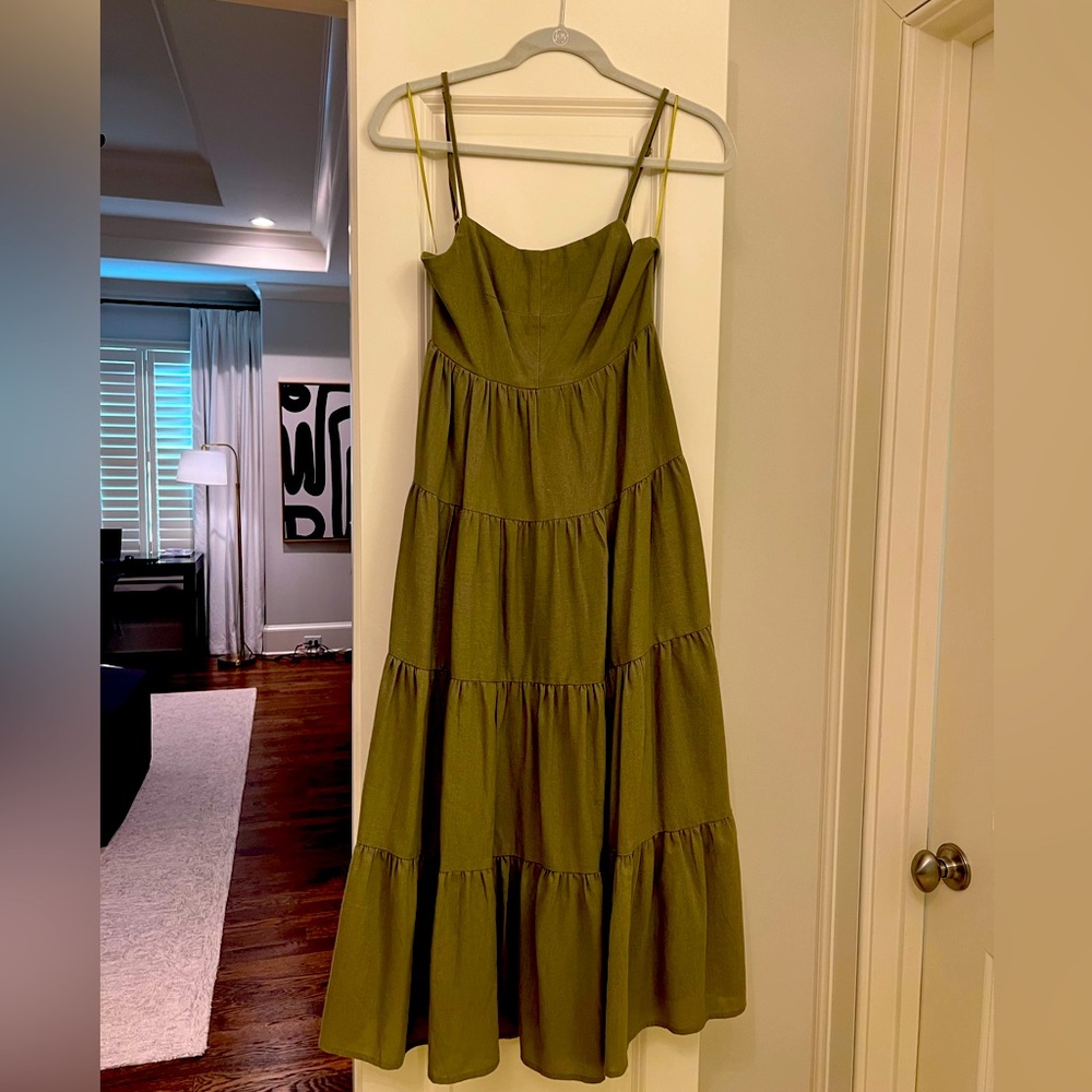 Olive green tiered midi dress